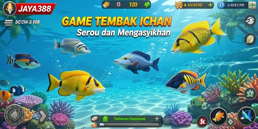Tampilan screenshot menunjukkan keseruan gameplay Tembak Ikan.