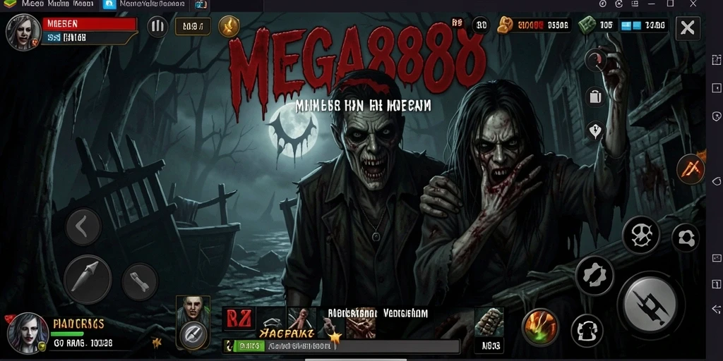 Screenshot gameplay MEGA888 menampilkan suasana Horror yang mencekam.