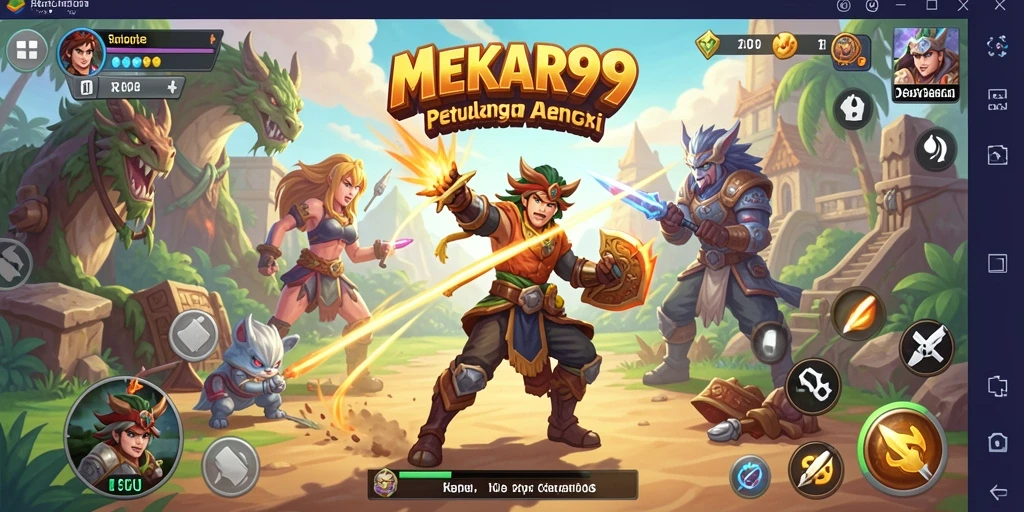 Screenshot utama menampilkan pertempuran seru dalam MEKAR99.