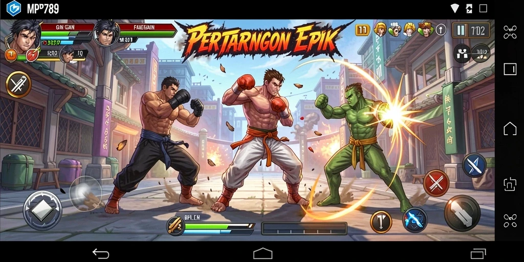 Tangkapan layar menampilkan karakter bertarung dengan efek aksi yang dramatis.