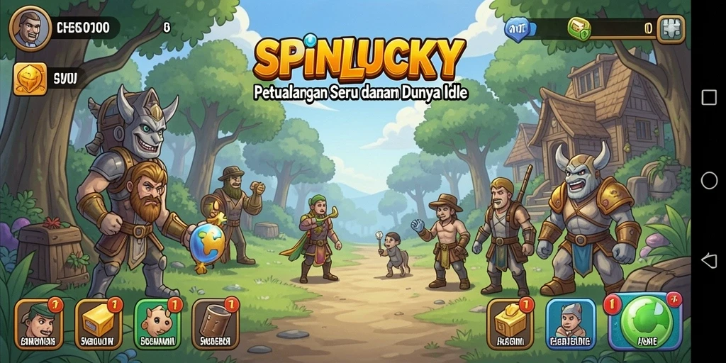 Tampilan gameplay SPINLUCKY yang menarik dan penuh warna dalam mode Idle.