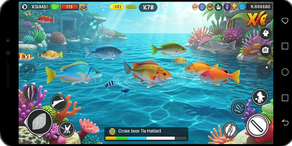 Screenshot gameplay X78 menampilkan aksi menembak ikan yang seru.